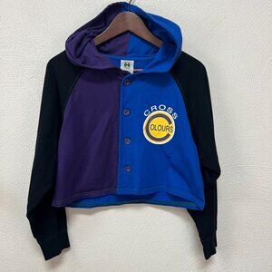 Cross Colours Baseball Crop Jacket ColorBlock Hooded Jersey Womens Size Small
